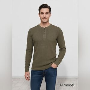 Falls Creek Men's Long Sleeve Olive Henley